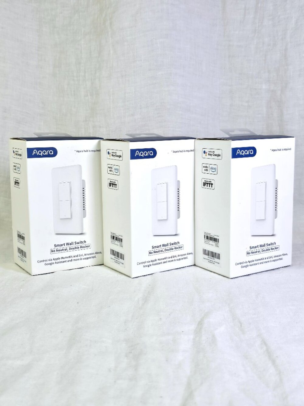 Lot of 3 NIB Aqara WS-USC02 Zigbee Smart Light Switch No Neutral Double Rocker